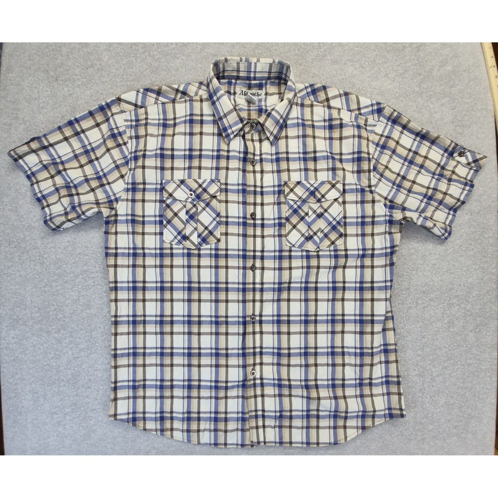 Ablanche New York Men's 4XL Plaid Short Sleeve Button Shirt Brown Tan Blue Urban